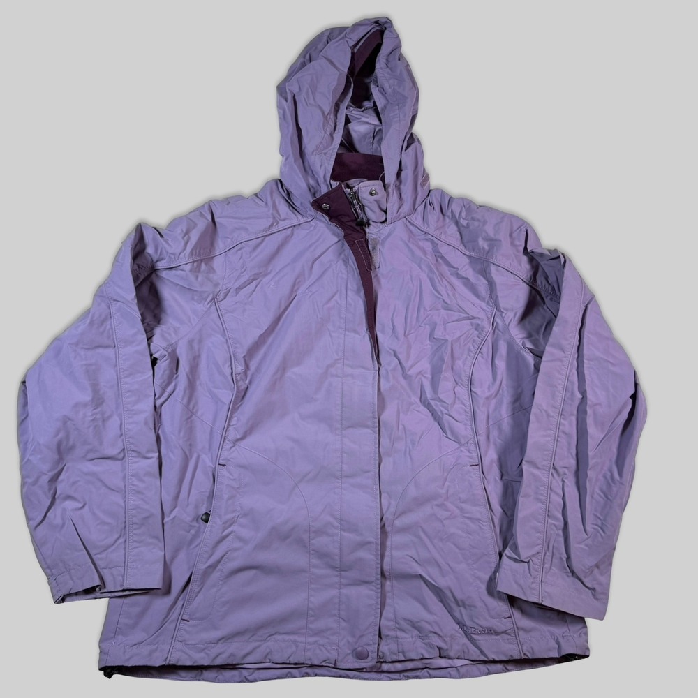 L.L. Bean Hooded Windbreaker Jacket Women's Large Purple Full Zip Nylon Shell